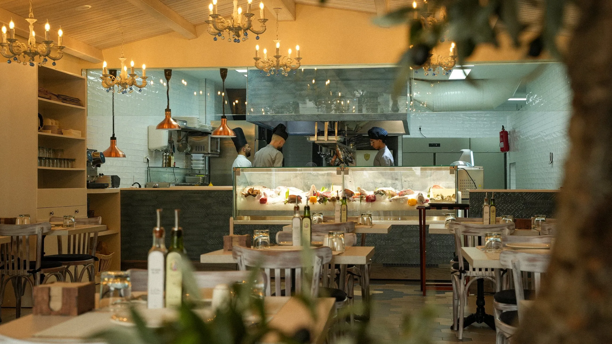 La Corbina's team at work in the open kitchen